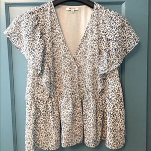 Madewell Floral Wrap Blouse in Cream and Gray